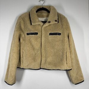 Mother Denim The Funnel Neck Swing Jacket Sherpa Can’t Fight The Feel Tan Small